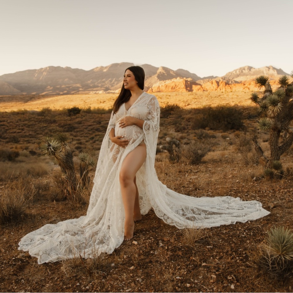 Elegant White Lace pregnancy photography Gown